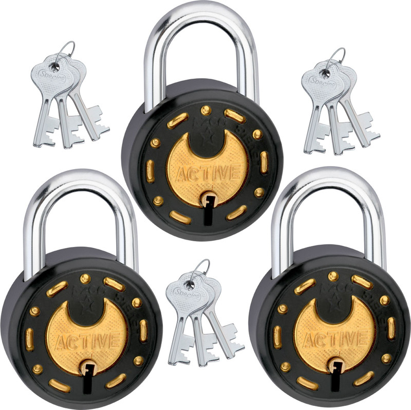 Azco Active 50mm-7 Levers,Double Lock System-Black Gold Powder Coating(combo Offer) 3 Padlock(Black)