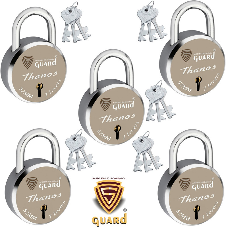 S-Guard Lock & Door Locks-52MM-7 Levers, Double Locking, Thanos-Laser Print Design-5 Padlock(Silver)