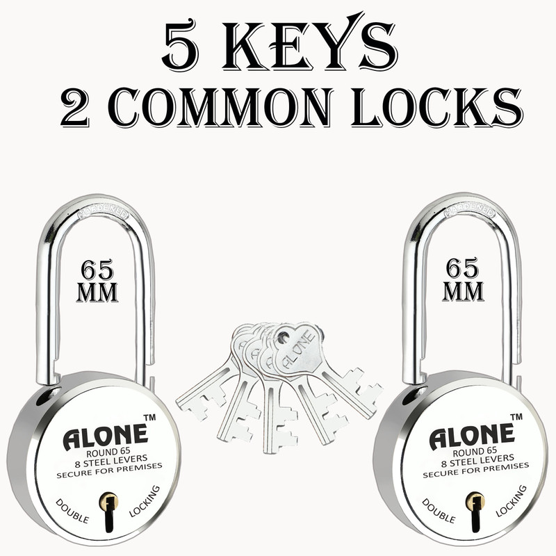 alone Round 65mm Long Shackle Padlock for Home Gate Shop & Shutter, D/L 6 Keys_NEW Padlock(Chrome)