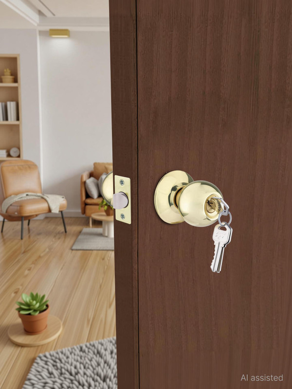 Godrej Locks Brass Glossy Door knobs(Gold)