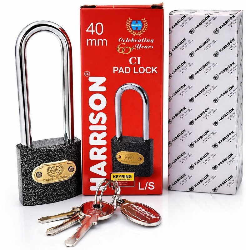 HARRISON C I-LS-0323 Cast Iron Body and Mild Steel Long Shackle 3 pin with 3 Key Padlock Padlock(Grey)