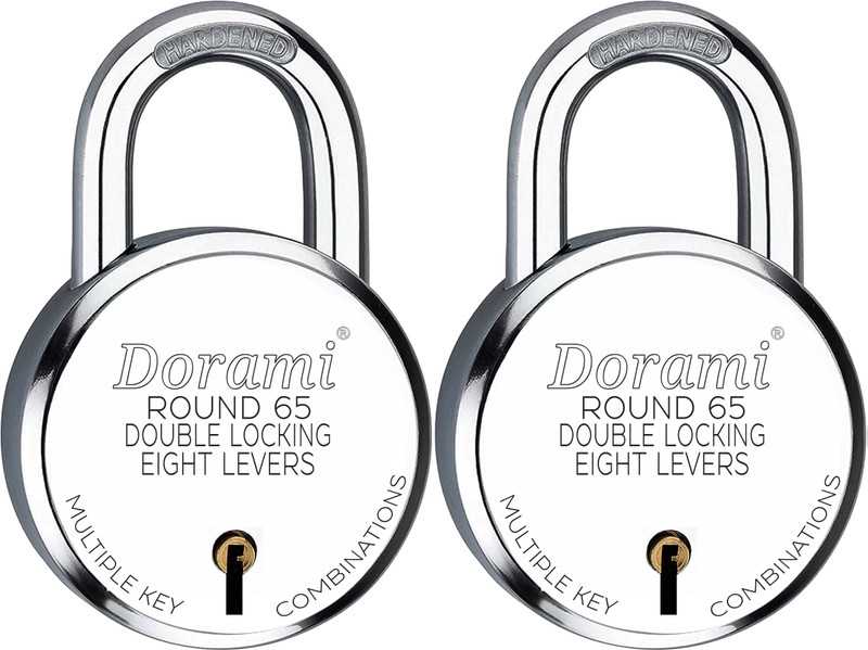 Indora Round 65mm lock Steel Shackle 8 Steel lever Locks for home door main gate Padlock(Silver)