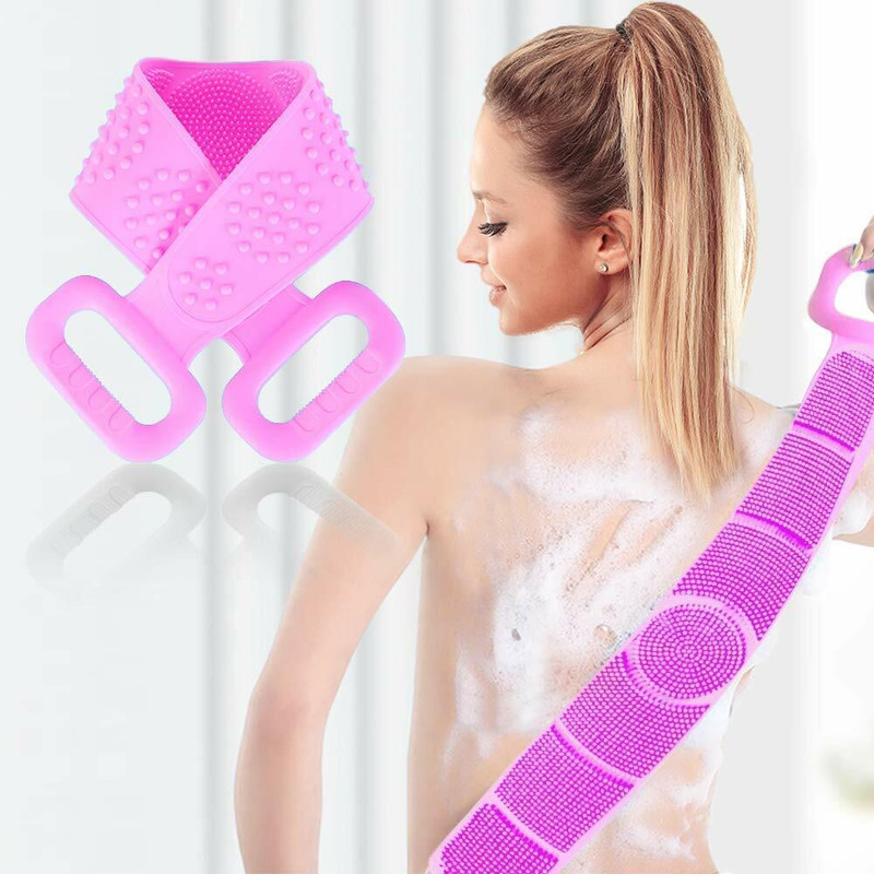 HBD SALES Loofah Silicone Body Back Side Washing Brush, Double Side Use Bathing Belt, Body Cleaning Loofah, Body Skin Rub Tools (Multi colour- 1 piece)