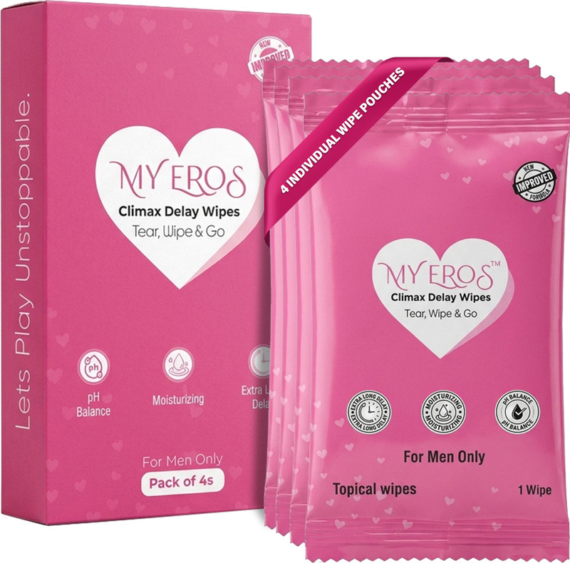 MY EROS Climax Delay Wipes|Pleaser wipe For Men II IntimateWipes Intimate Wipes(4 Sheets, Pack of 4)