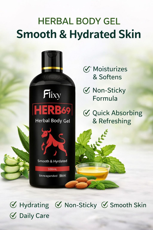 FLIXY Herbal Body Gel for Smooth & Hydrated Skin | Non-Sticky Moisturizing Skin Gel | Lubricant(100 g)