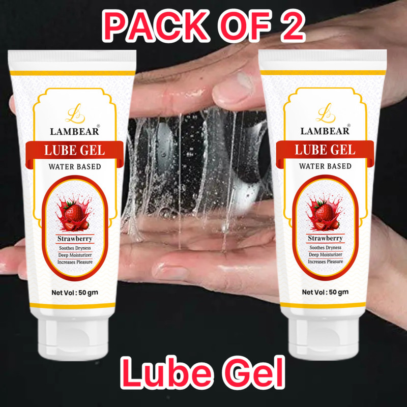 Lambear Water Based Strawberry Lube Gel | Long Lasting Smooth - Non Sticky Intimate Lubricant(100 g)
