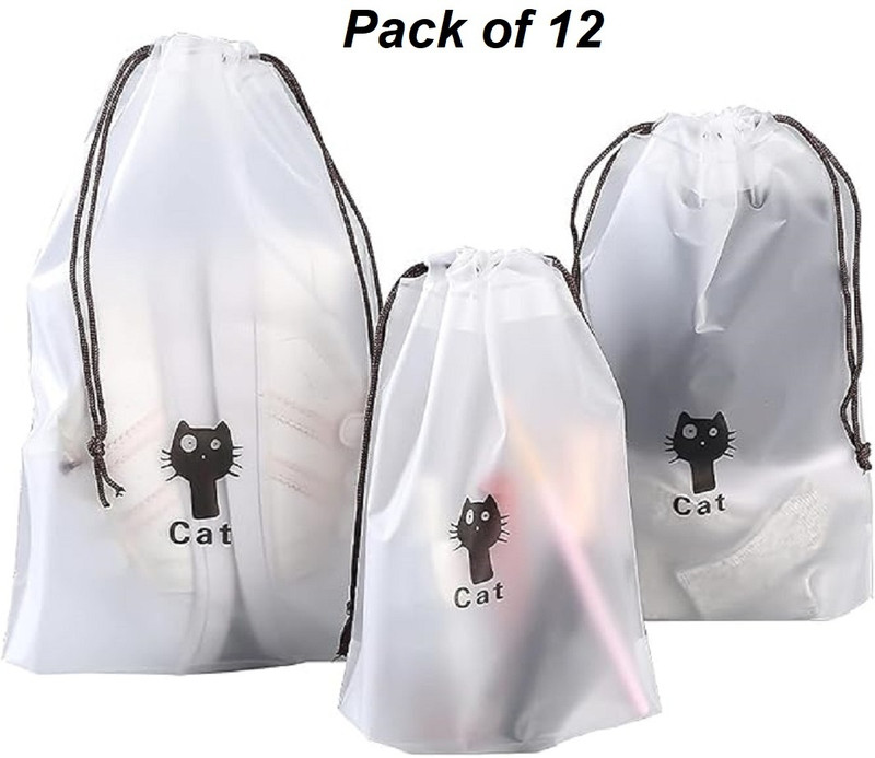 Maune Hub Shoe Bag Pack of 12 Pcs Shoe Bag Cover for Shoe Storage & Travelling Drawstring Bags Luggage Cover(12*6*01, White)