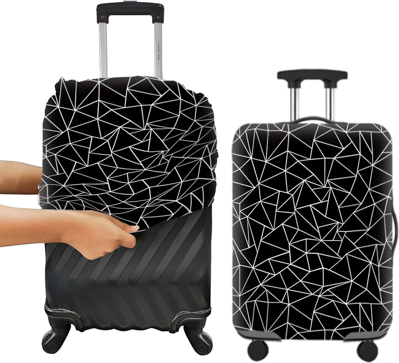 Kraptick Printed Luggage Cover – Universal Suitcase Cover, Suitcase Cover for Protection, Trolley Bag Cover, Travel Bag Cover, Geometric Printed Design Luggage Cover(26-28 Inch, Black)
