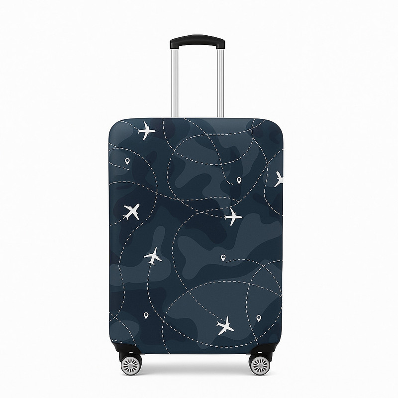VM Fashion Trolley Bag Covar Dark Overseas Theme Trolley Bag Covar Dark Overseas Theme Luggage Cover(Large_(28 inch 26-30), Blue, Multicolor)