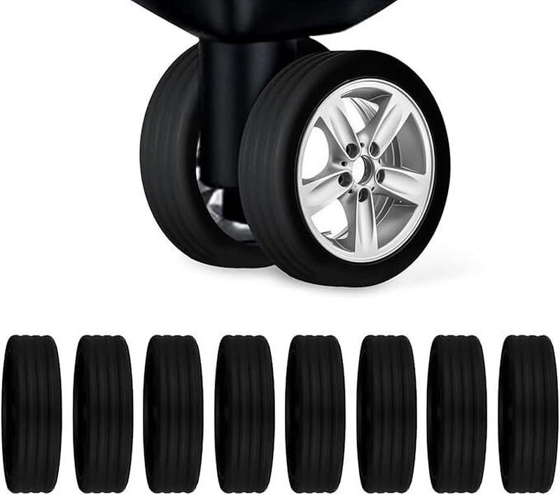 NT Creation Suitcase Wheel Cover - Anti Scratch, Noise Reduction Shock Absorption Silicone Protector Fits Most Trolley Bag & Office Chair Luggage Cover(Pack of 8 Piece, Black)