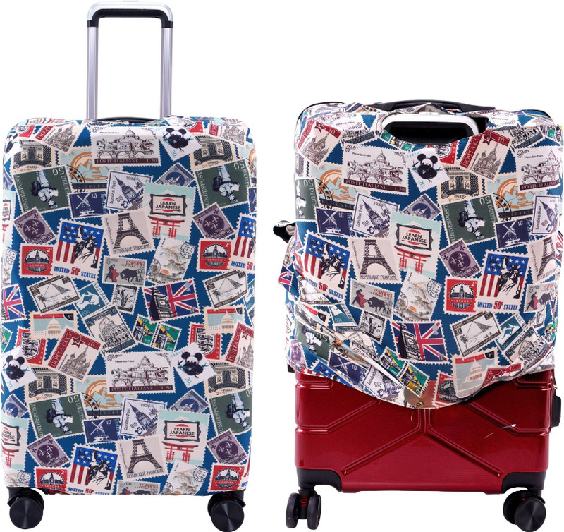 HouseOfCommon Polyester Trolley Bag Cover | Suitcase Cover | Travel Luggage Cover (Only Cover Not Included Suitcase) Luggage Cover(Small - 20 inch (55 CM) Cover - Paris, Navy Blue-White)