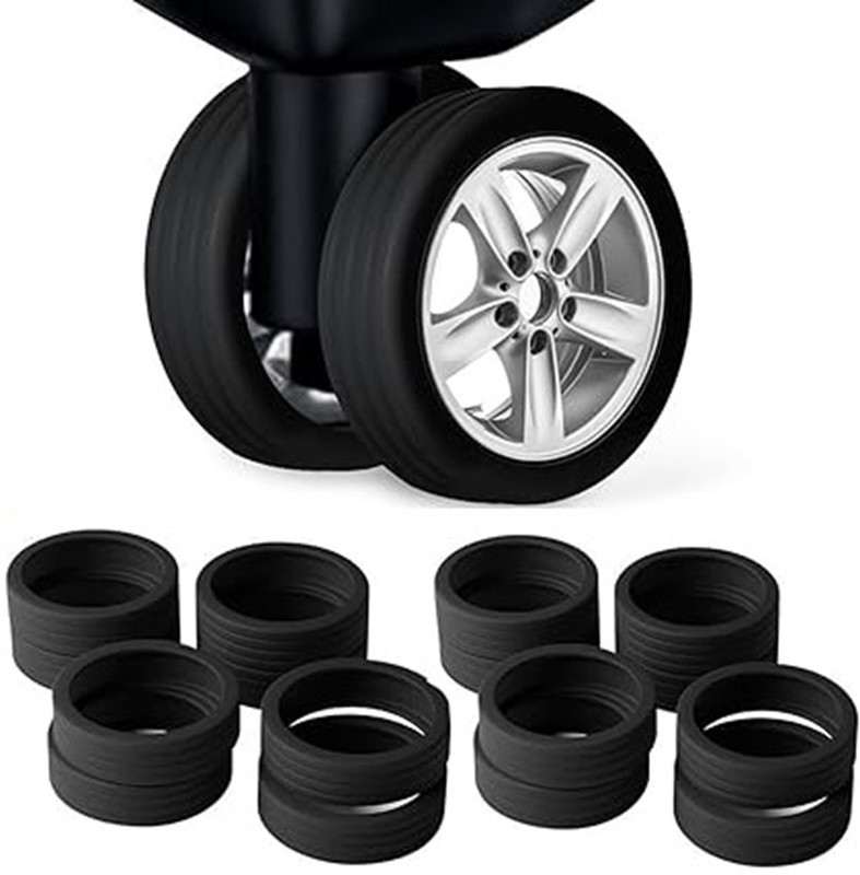 NIRMATSARAY Luggage Wheel Protector Cover 16pcs Travel Suitcases Wheel Cover Silicone Luggage Cover Luggage Cover(16pcs wheel cover, Black)