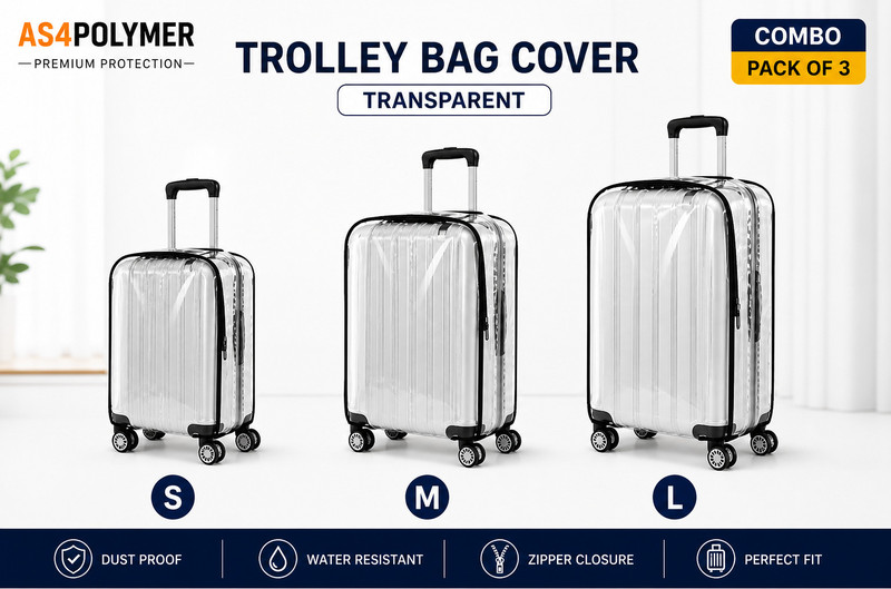 AS4POLYMER Dustproof & Water Resistant Luggage Protector Transparent Trolley Bag Cover Combo Pack of 3 Luggage Cover(S-M-L, TRANSPRENT)