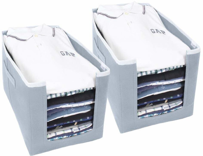 wini krafts Grey Non Woven Shirt Stacker/Shirt Organizer Wardrobe Organizer pack of (Grey, Pack OF 2) 2(Grey)
