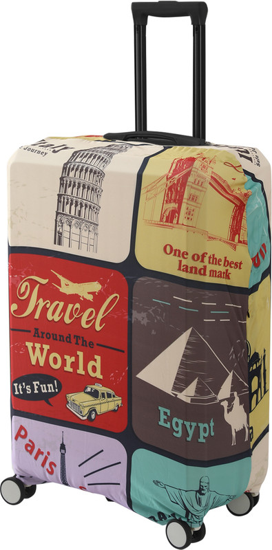 HOKiPO AR-5184-D2 180gsm Durable & Washable Suitcase Covers-Travel World(23-24inch) Luggage Cover(M, Multicolor)