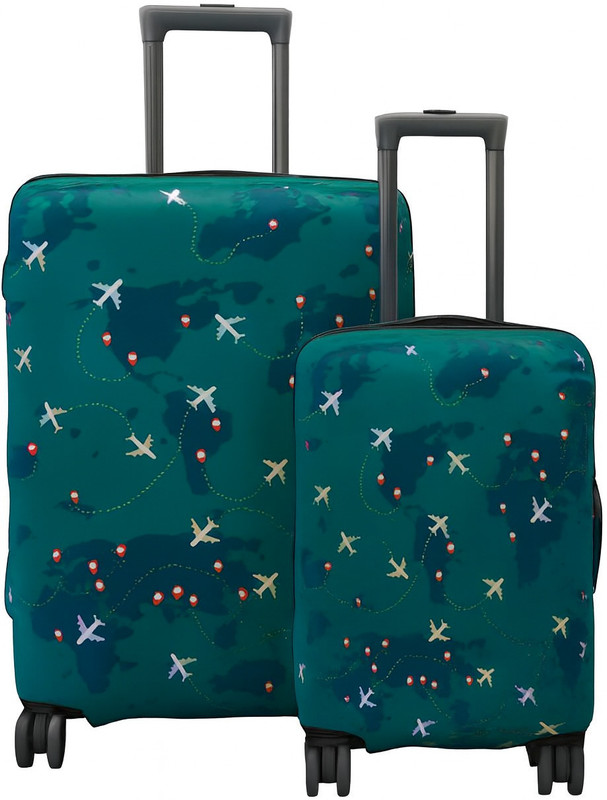 lisahub Scratch & Dust Proof Protective Cover Polyester Fabric airplan Print Luggage Trolley Bag Cover Luggage Cover(20+24, Green)