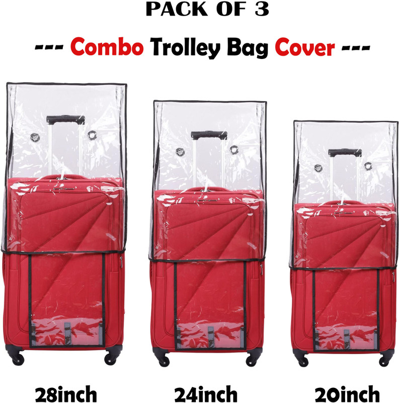 Qurox Combo Pack of 3 Transparent Trolley Bag Cover PVC Dust Proof Cover Luggage/Suitcase For Hard/Fiber Trolley Bag Luggage Cover(20inch / 24inch / 28inch, Transparent)