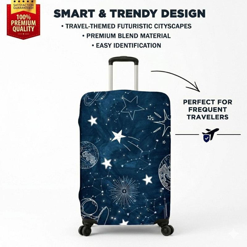 ELYTRAWEAR Cosmic Travel Series Premium Printed Luggage Cover | Stretchable Spandex Polyester Suitcase Protector Luggage Cover(Small 20–22 inch, Blue)
