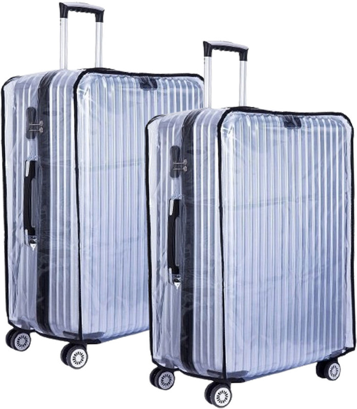 HANDCUFFS 0 Transparent Luggage Trolley Protective Covers PVC Waterproof Suitcase Cover Luggage Cover(Pack_of_2 ,(25 Inch), Black)