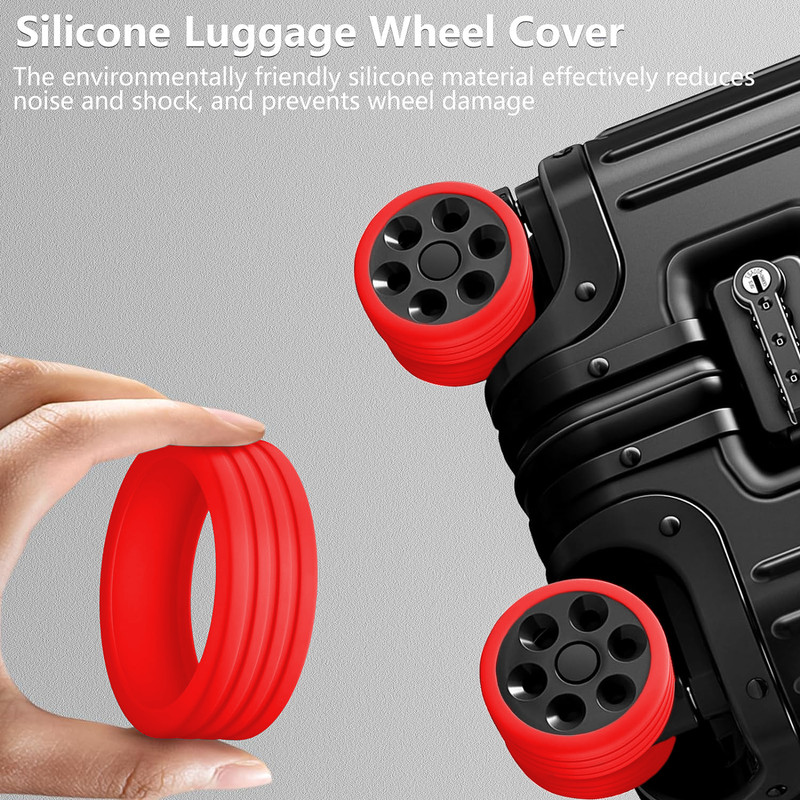 Keuze Suitcase Wheels Protector Covers (24pcs) Travel Wheel Cover for 8 Spinner Wheels Luggage Cover(Cover Fits 2-3 inch Wheel, Red)