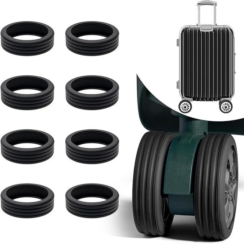 Zumie 1 8 PCS Silicone Quiet Protective Covers For Suitcase Wheels, Luggage Wheel Cover Luggage Cover(Standard, Black)
