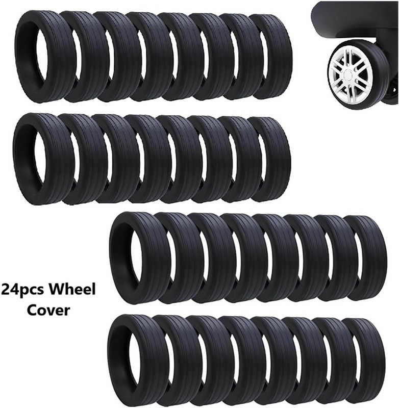 NIRMATSARAY Luggage Wheel Protector Cover 24pcs Trolley Wheel Cover Silicone Shock Absorption Wheel Cover for Trolley Luggage Cover(24pcs, Black)