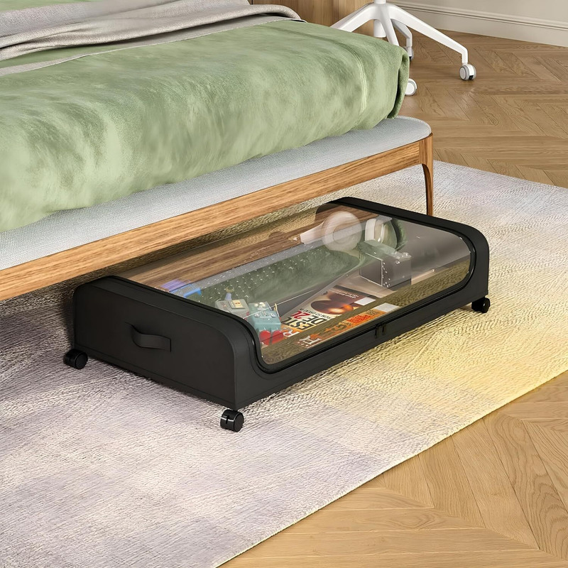 KitchExpo Shoes, Toys, Books With Clear Cover And Lockable Wheels Under The Bed/Sofa Home Storage Organizer Box For Large Clothes Luggage Cover(Regular, Multicolor)