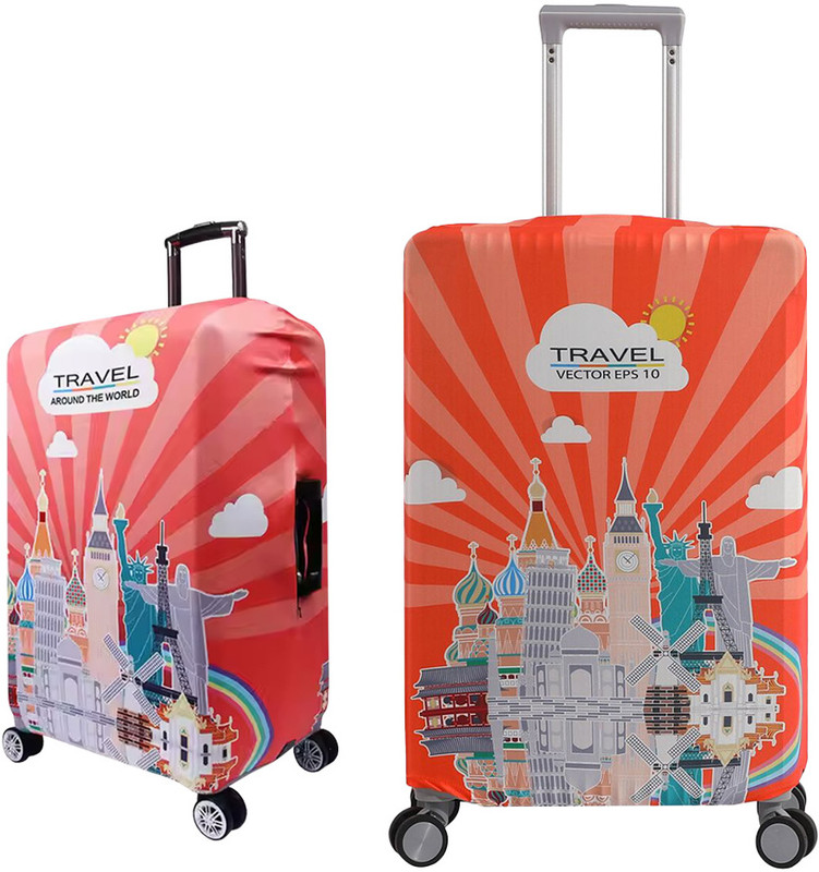 FreshDcart Luggage Dust Cover Stretchable Suitcase Cover Durable Travel Bag Covers for Suitcases (22-24 inch) Luggage Cover(TRAVEL VECTOR (MEDIUM), Multicolor)