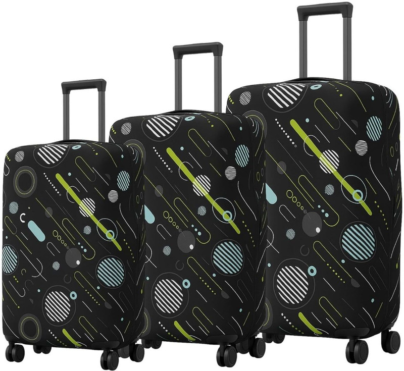 lisahub Hard Luggage Trolley Bag Cover (Fits Only On Fiber - Plastic Trolley Bag) Trolley Bag Cover Stretchless, Waterproof and Polyester Fabric with Geometric Luggage Cover(Set of 3, Black)