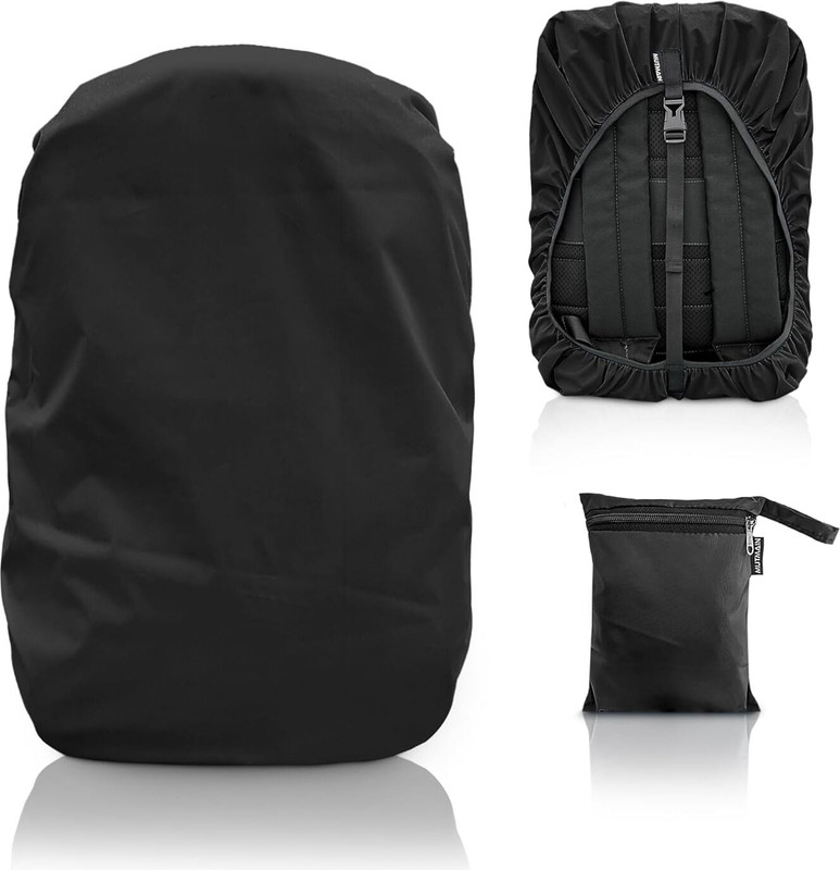 MUTMAIN Waterproof 40L to 50L Raincover for Backpack and Dustcover, suitable for Travel, School, Tail bag Adjustable buckle, with storage pouch Luggage Cover(L, Black)