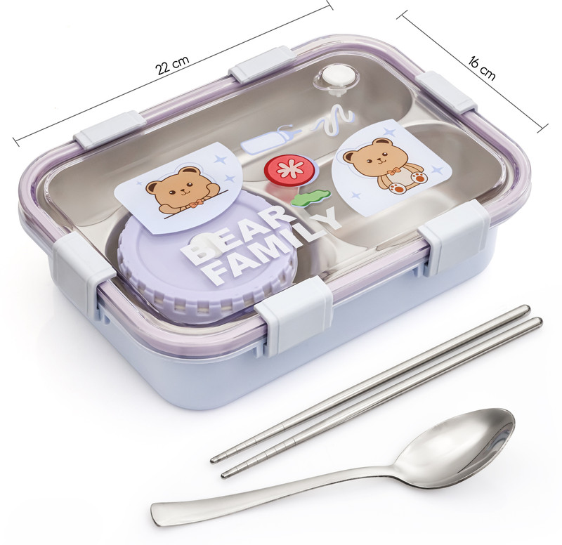 Boxito Leak-Proof Lunch Box 3 Containers Stainless Steel, Plastic, Silicone Office Lunch Box(750 ml, Microwave Safe)
