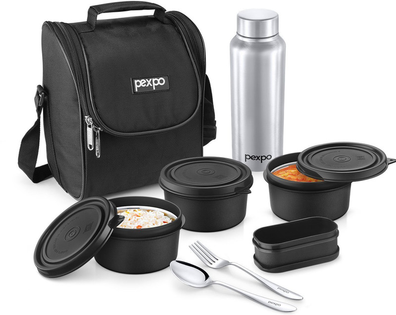 pexpo Steel Meal Box Ultra With 750 ml 3 Containers Stainless Steel Office Lunch Box(1950 ml)