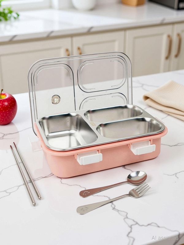 RBGIIT 3 Compartment Sealed Leak Proof Stainless Steel For Kid's & Adult 3 Containers Stainless Steel Office Lunch Box(350 ml)