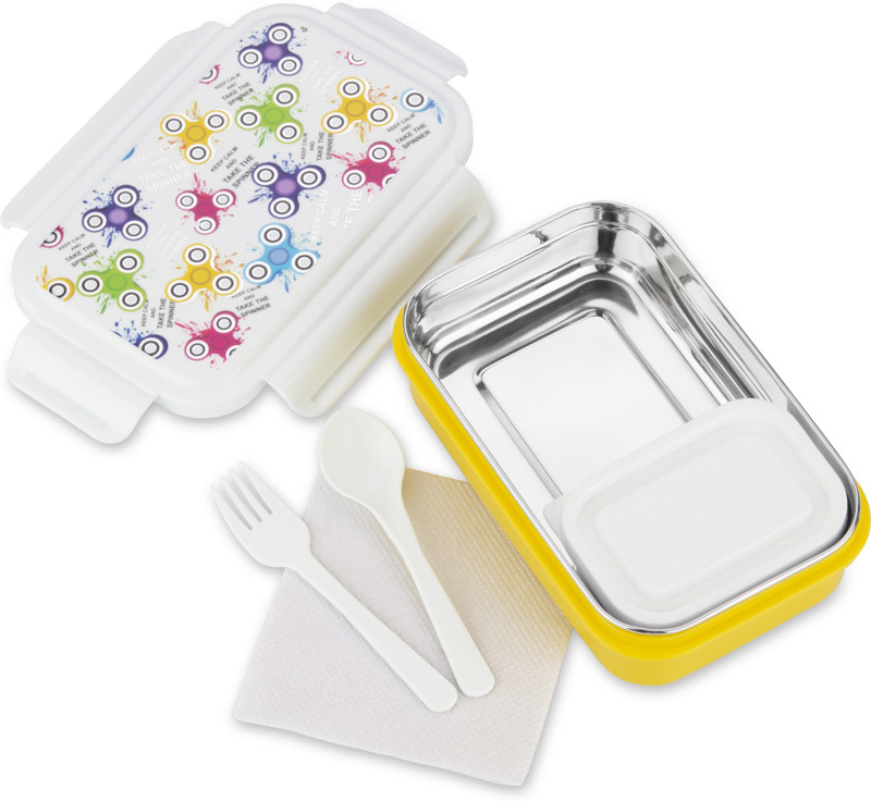 Nabhya Inner Steel Plastic Air Tight Spill Proof ,Tiffin Boxes for With Plastic Katori 2 Containers Stainless Steel School Lunch Box(600 ml)