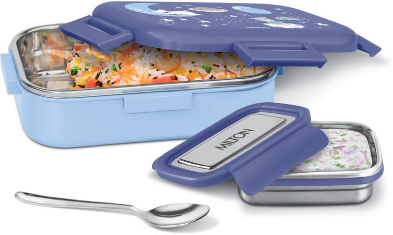 MILTON Meal Safe 3 Inner Stainless Steel Tiffin Box for School, 630 ml, Dark Blue 3 Containers Plastic School Lunch Box(630 ml)