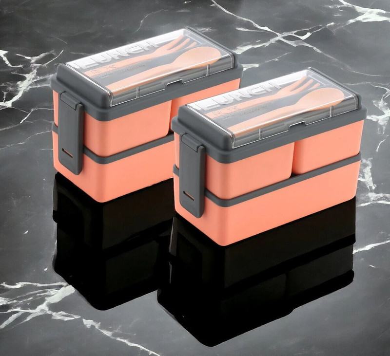 OMORTEX 3 compartments Lunch Box With spoon & Fork 3 Containers Plastic School Lunch Box(1500 ml)