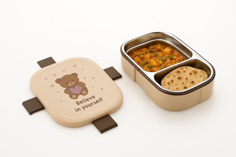 Pretty Pearl Thermoware & Leak-Proof Cute Cartoon Printed Kids Insulated Lunch Box 2 Containers Stainless Steel School Lunch Box(650 ml)