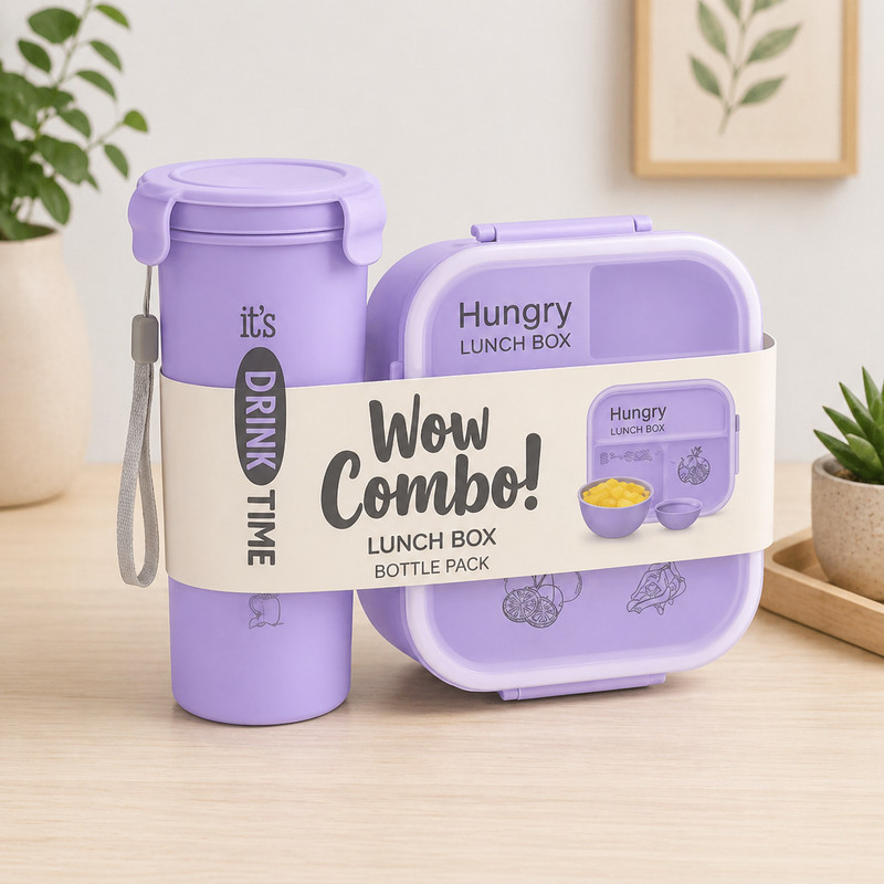 Goyal Enterprises Kids Lunch Box & Water Bottle Set | 3-Compartment, Leak-Proof & BPA-Free 3 Containers Plastic School Lunch Box(950 ml)
