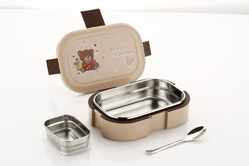 BLLUEX Craze Stainless Steel Lunch Box Believe in YourSelf with 4 Side Clip Lock Lid 2 Containers Stainless Steel School Lunch Box(1000 ml)