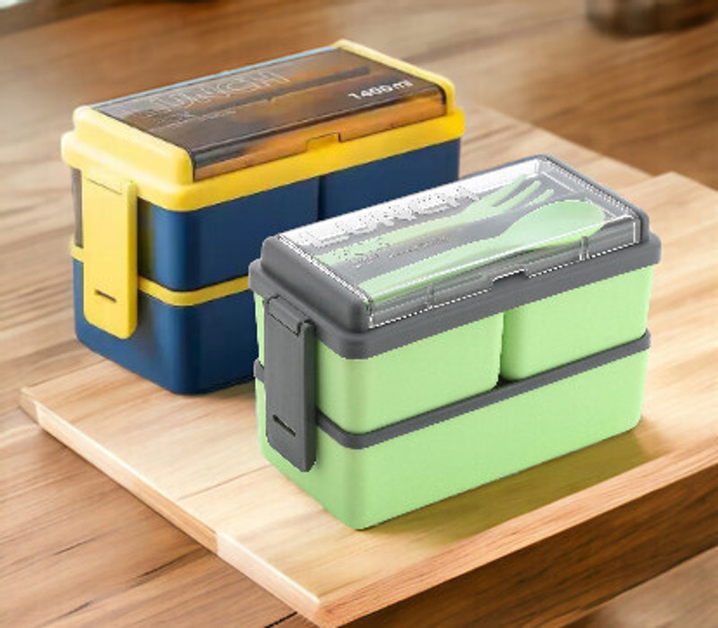OMORTEX Classy Combo Of 2 Lunch Box 3 Containers Plastic Office Lunch Box(1500 ml)