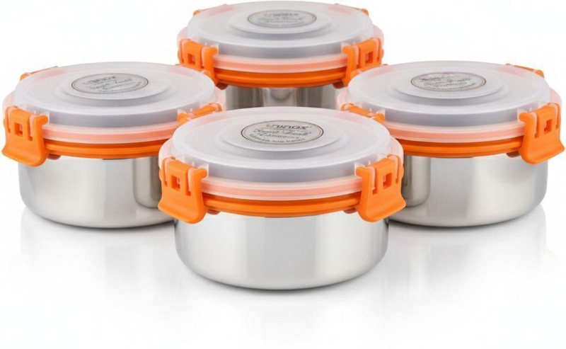 UNINOX Stainless steel lock n lock orange color containers 425 Ml set of 6 Containers Stainless Steel Office Lunch Box(425 ml)