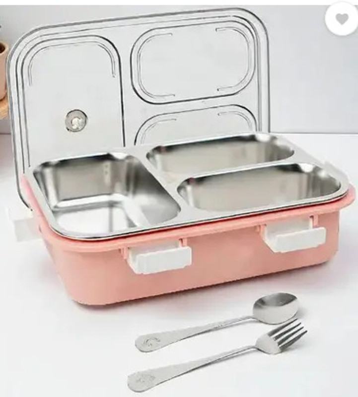 HKC HOUSE Sealed Leak Proof Stainless Steel Lunch Box For Kid's & Adult office Men & Women 3 Containers Stainless Steel, Plastic School Lunch Box(750 ml, Microwave Safe)
