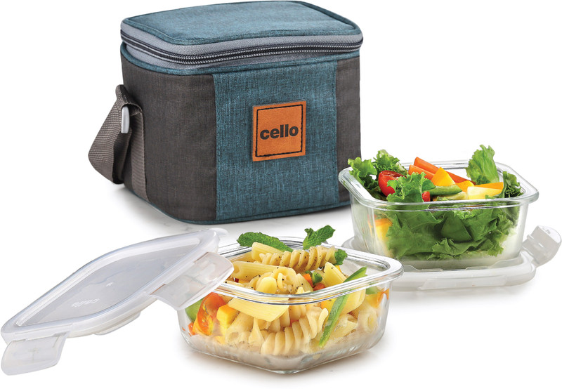 cello Elite Square, Leakproof, Microwave safe (320 ml) 2 Containers Glass Office Lunch Box(640 ml)
