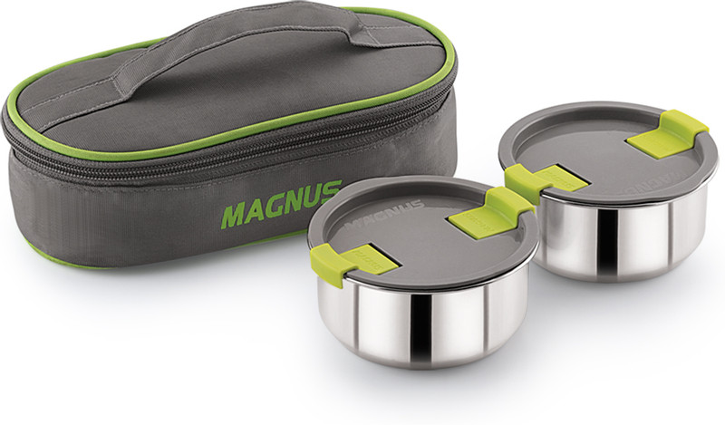 Magnus Olive-2 Steam Lock Airtight Stainless Steel Container Lunch Pack with Soft Pouch 2 Containers Stainless Steel, Plastic Office Lunch Box(250 ml)
