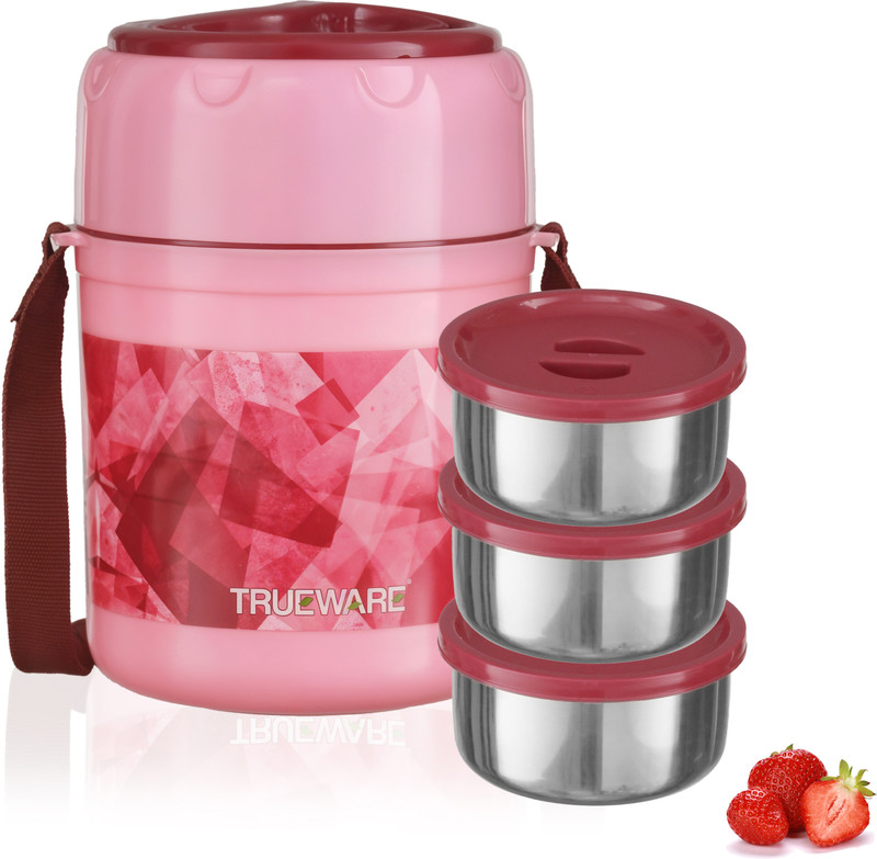 Trueware Office Plus 3 Stainless Steel Containers Tiffin Insulated Lunch Box |300 ml x 3 3 Containers Stainless Steel, Plastic Office Lunch Box(900 ml)