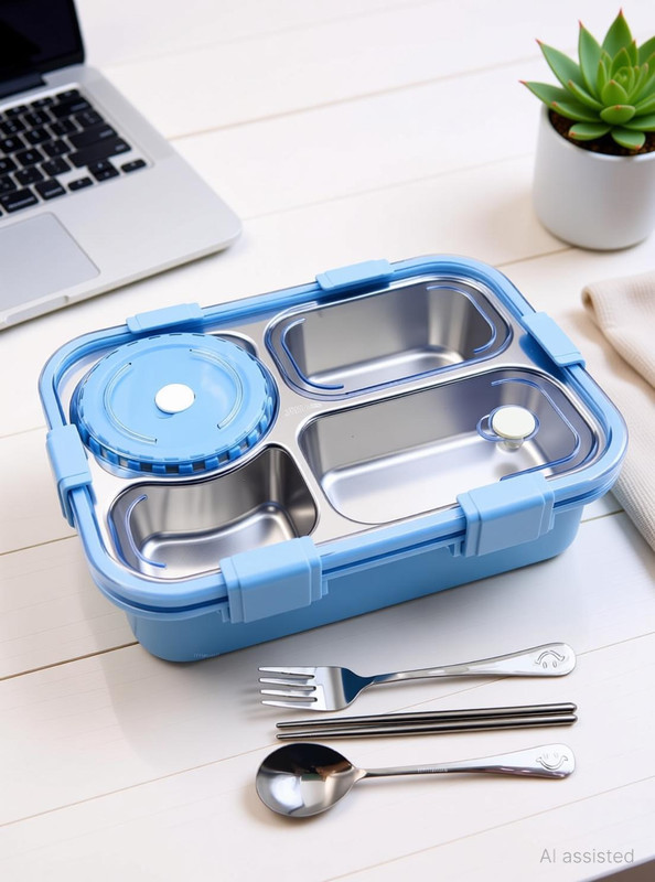 RBGIIT Modern Bento Lunch Box with Secure Locking Lid and Inner Steel Tray 1 Containers Stainless Steel Office Lunch Box(750 ml)