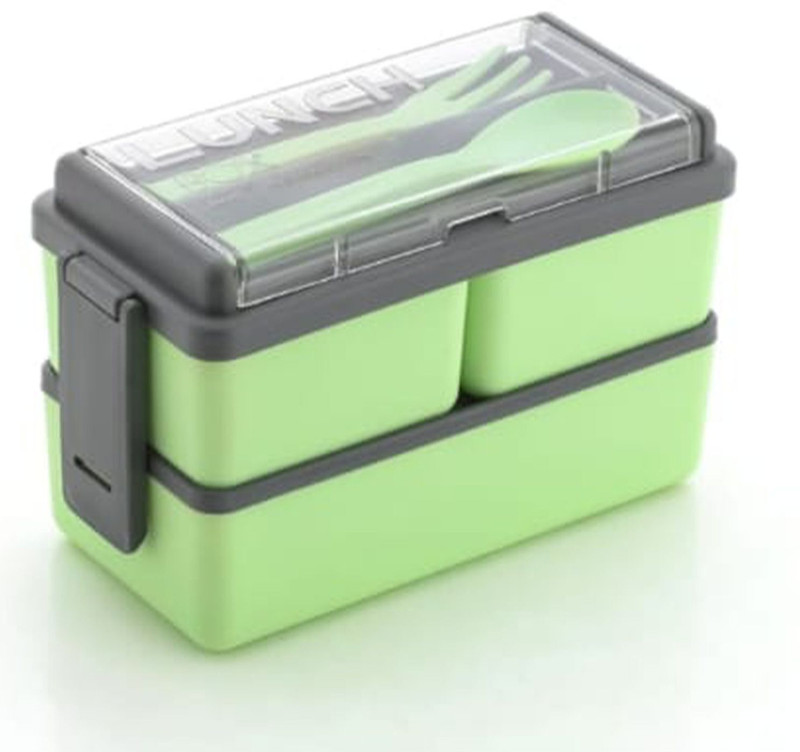 proapt 3 Compartment 1400 ml Double Layer Lunch Box with Lid & Cutlery, Leakproo 3 Containers Plastic Office Lunch Box(1100 ml)