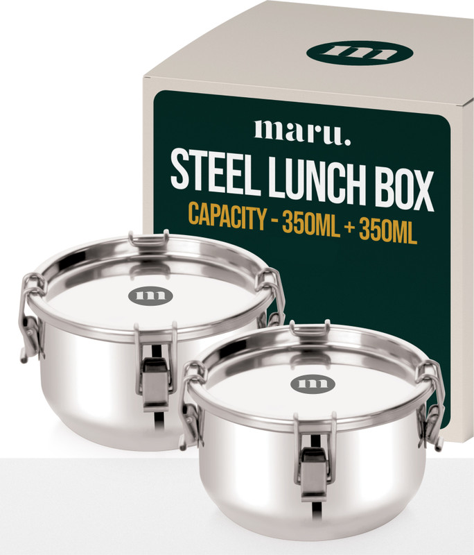 MARU Leakproof Small Tiffin/Lunch Box for School/Office Set of 2 2 Containers Stainless Steel Office Lunch Box(350 ml)