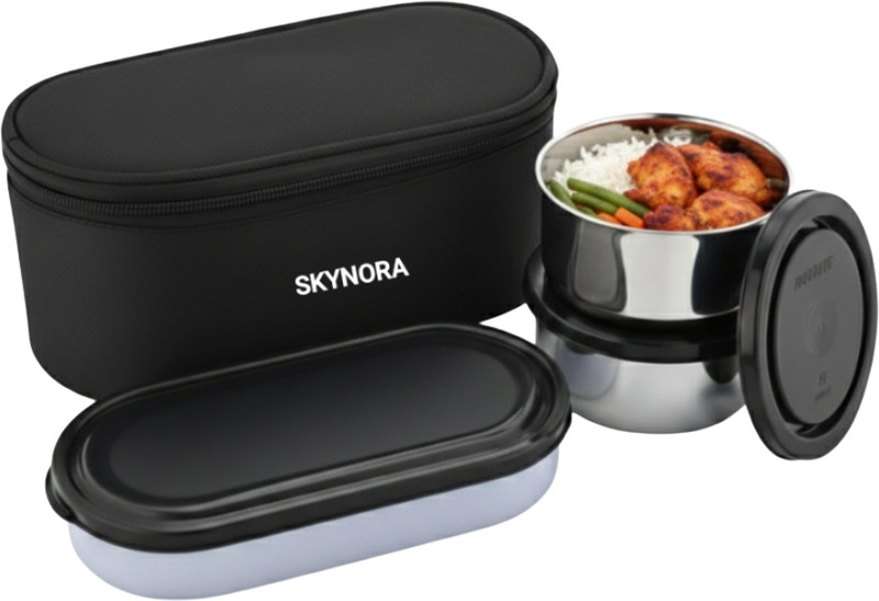 SKYNORA Lunch box Stainless Steel sizes 300mlx2 400ml Oval Plastic Tiffin Box 3 Containers Stainless Steel School Lunch Box(1000 ml)