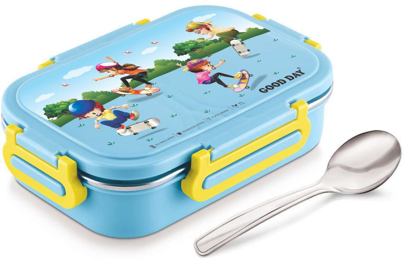 Good Day Ricco Insulated Steel Tiffin With Spoon For Kids, School 2 Containers Stainless Steel School Lunch Box(590 ml)